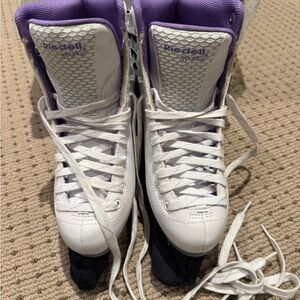 Riedell Girls Sparkle Ice Skates in White with Purple Detail